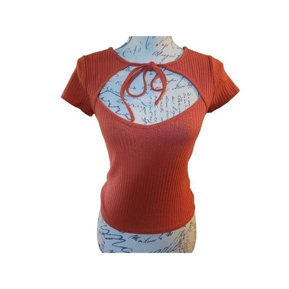 Forever 21 Women's Size Medium Orange Ribbed Keyhole Chest Ribbed Top - Picture 1 of 5